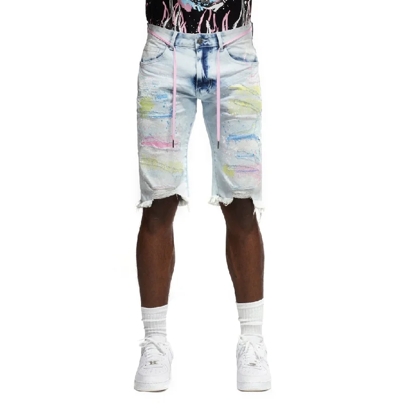 Men's distressed cotton shorts for a bohemian - inspired styleColor Stitch Jean Shorts - Plaster Blue Men's distressed cotton shorts for a bohemian - inspired styleColor Stitch Jean Shorts - Plaster Blue
