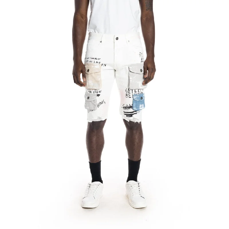 Men's wide - leg linen blend shorts for a relaxed beachside vibeColorblock Jean Shorts - Ecru Men's wide - leg linen blend shorts for a relaxed beachside vibeColorblock Jean Shorts - Ecru