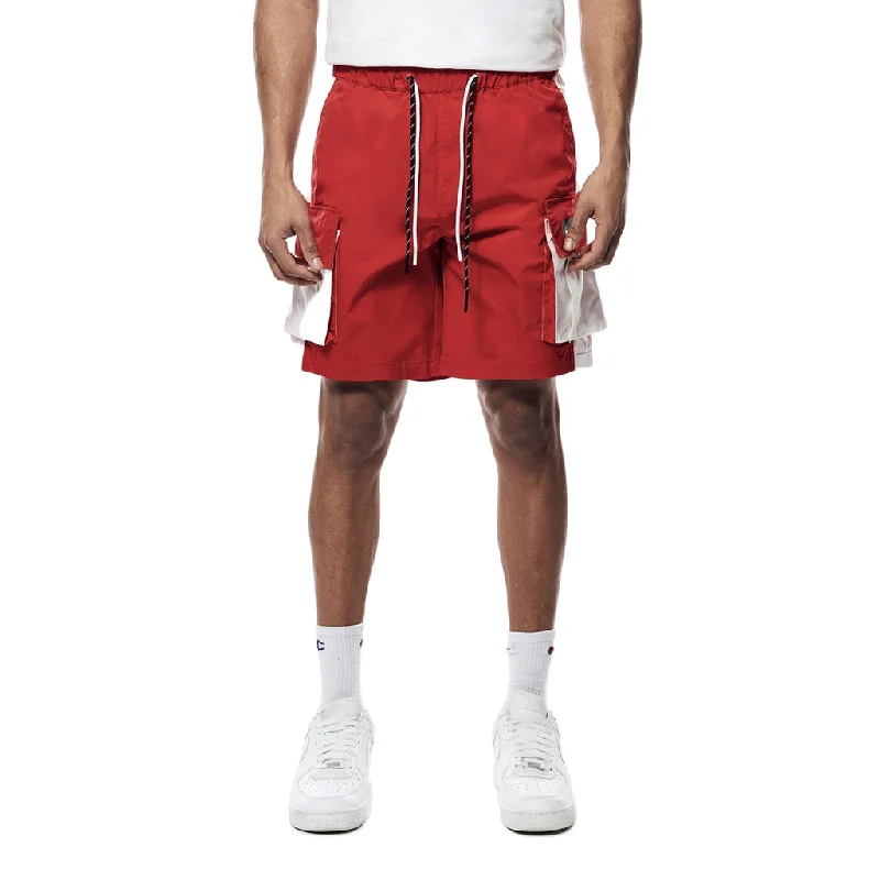 Men's side - stripe track shorts for a sporty running lookColor block Utility Windbreaker Shorts - Red Men's side - stripe track shorts for a sporty running lookColor block Utility Windbreaker Shorts - Red