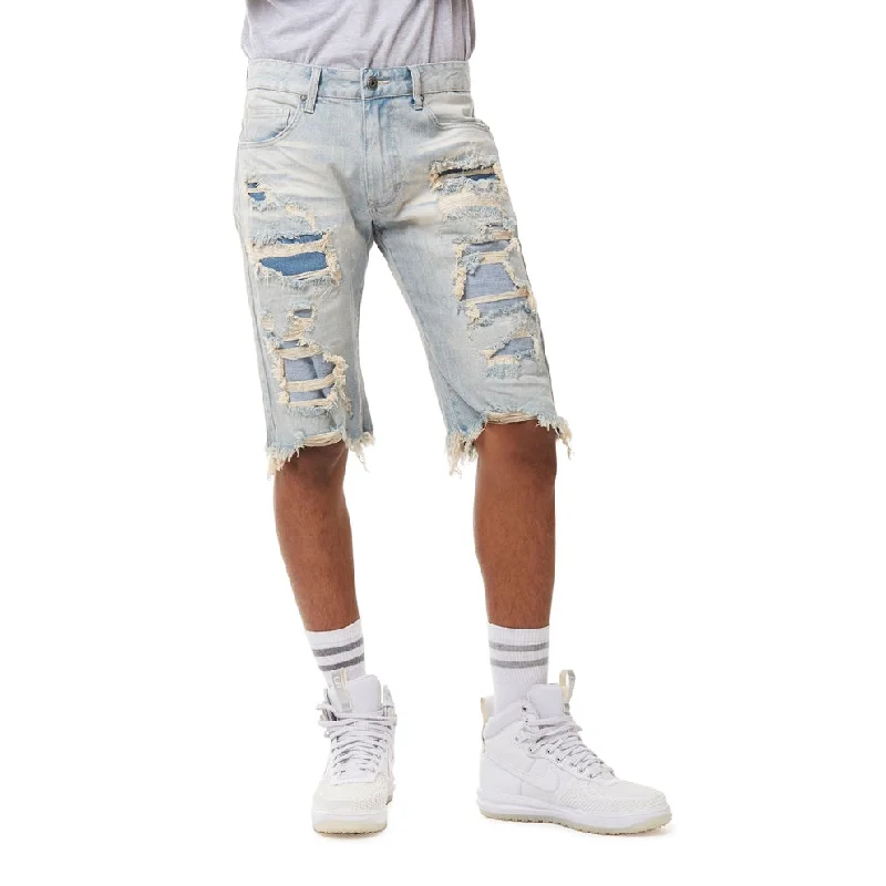Men's breathable cotton athletic shorts for intense workoutsDistressed Rip & Repair Jean Shorts - Alpine Blue Men's breathable cotton athletic shorts for intense workoutsDistressed Rip & Repair Jean Shorts - Alpine Blue