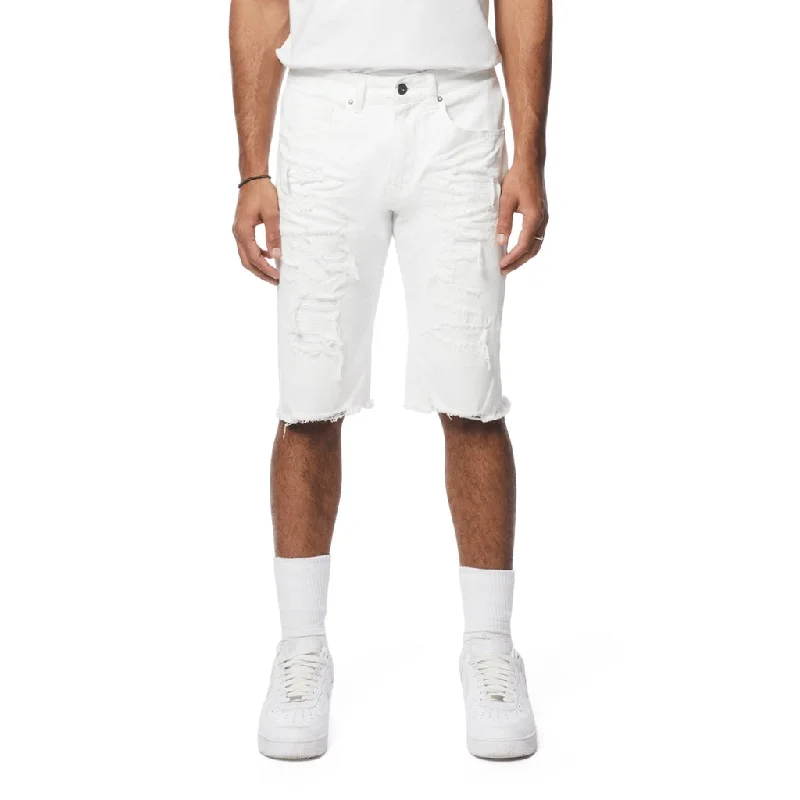 Men's drawstring casual linen shorts for a laid - back summer lookDistressed Rip & Repair Jean Shorts - White