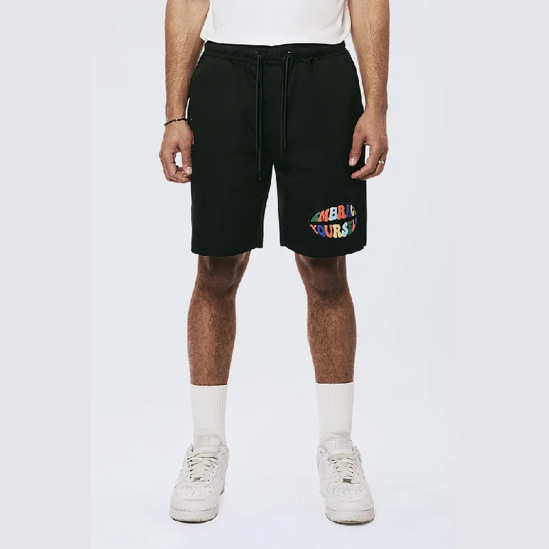 Men's zip - pocket canvas shorts for added functionality during travelGraphic Heavy Textured Twill Shorts - Black Men's zip - pocket canvas shorts for added functionality during travelGraphic Heavy Textured Twill Shorts - Black