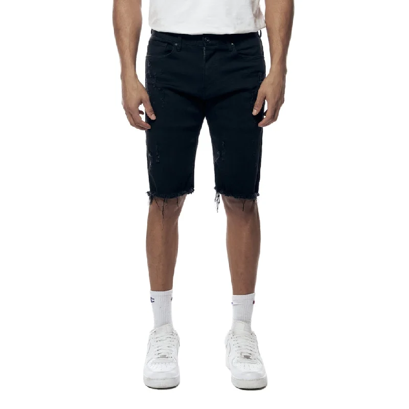 Men's elastic waistband lounge shorts for lazy weekends at homeGun Shot & Grinding Effects Jean Shorts - Black Men's elastic waistband lounge shorts for lazy weekends at homeGun Shot & Grinding Effects Jean Shorts - Black