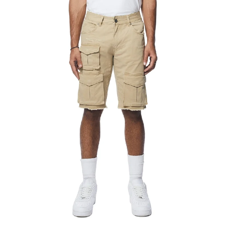 Men's distressed cotton shorts for a bohemian - inspired styleMulti Cargo Twill Shorts - Khaki Men's distressed cotton shorts for a bohemian - inspired styleMulti Cargo Twill Shorts - Khaki