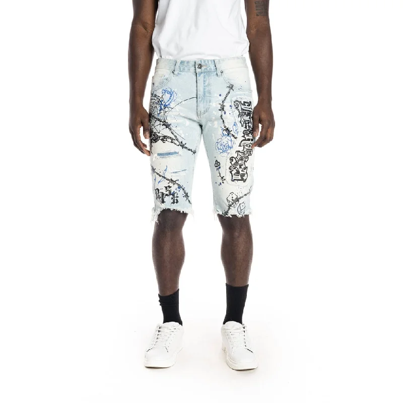 Men's floral print silk blend shorts for a unique night - out lookScorpion Fashion Jean Shorts - Speckle Blue Men's floral print silk blend shorts for a unique night - out lookScorpion Fashion Jean Shorts - Speckle Blue