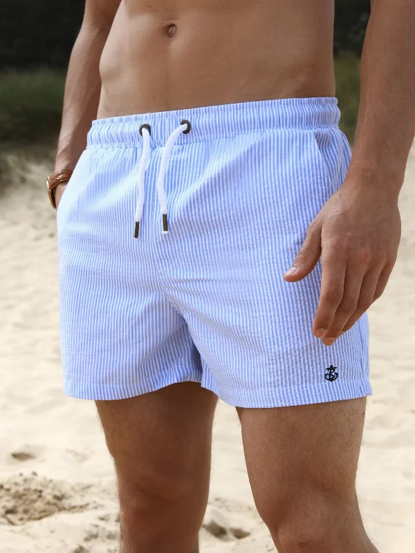 Striped Swim Shorts - Light Blue