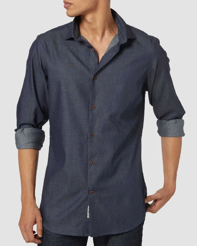 Men's Slim - Fit Printed Floral Casual Shirts in Pastel Colors for a Spring - Inspired VibeDenim Shirt - Dark Blue Men's Slim - Fit Printed Floral Casual Shirts in Pastel Colors for a Spring - Inspired VibeDenim Shirt - Dark Blue