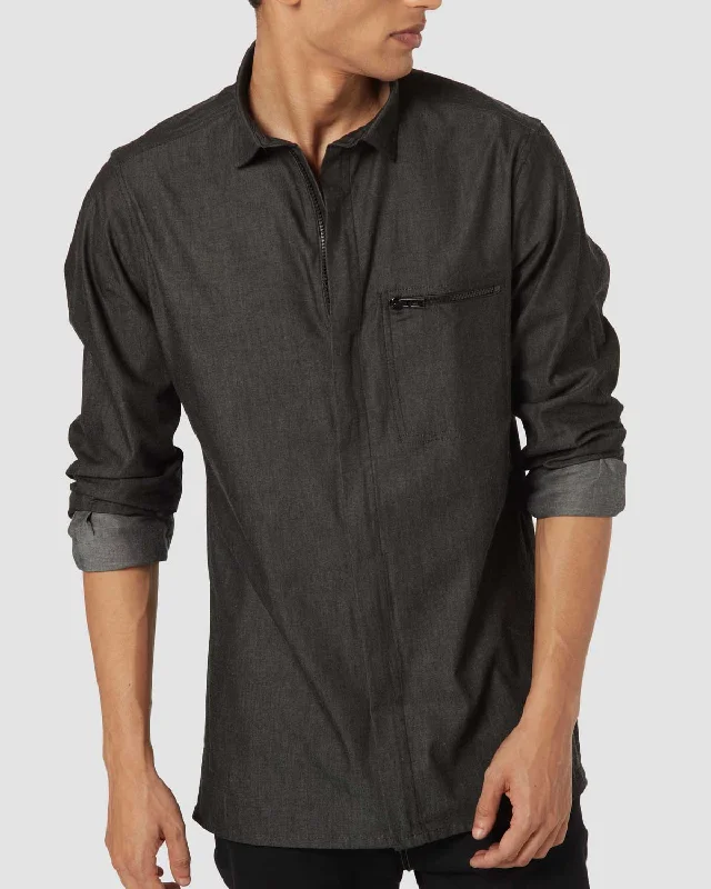 Men's Short - Sleeve Linen Casual Shirts in Light Khaki for a Breathable Summer OptionDenim Zipper Shirt - Black Men's Short - Sleeve Linen Casual Shirts in Light Khaki for a Breathable Summer OptionDenim Zipper Shirt - Black