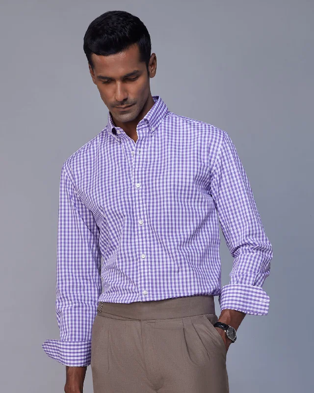 Men's Retro - Style Hawaiian Print Casual Shirts in Bold Patterns for a Tropical VacationGingham Checked Shirt - Purple Men's Retro - Style Hawaiian Print Casual Shirts in Bold Patterns for a Tropical VacationGingham Checked Shirt - Purple