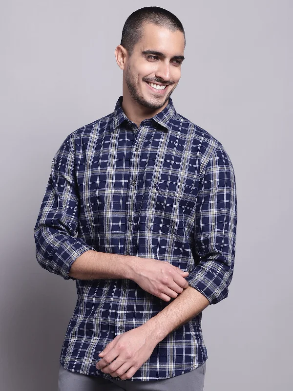 Men's Navy Blue Casual Big Checks Full Sleeve Shirt