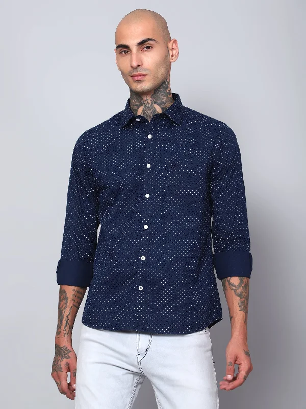 Men's Linen Blend Casual Shirts with Roll - Up Sleeves for a Summer Beach LookMen's Navy Blue Casual Dot Print Full Sleeve Shirt Men's Linen Blend Casual Shirts with Roll - Up Sleeves for a Summer Beach LookMen's Navy Blue Casual Dot Print Full Sleeve Shirt