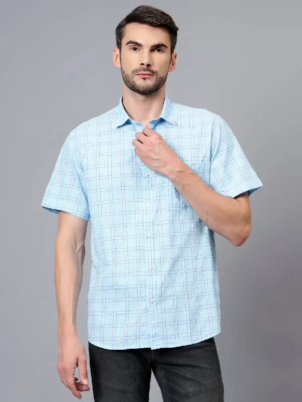 Men's Shearling - Lined Collar Casual Shirts in Brown for a Rustic and Warm AppealMen's Sky Blue Casual Medium Checks Half sleeve Shirt Men's Shearling - Lined Collar Casual Shirts in Brown for a Rustic and Warm AppealMen's Sky Blue Casual Medium Checks Half sleeve Shirt