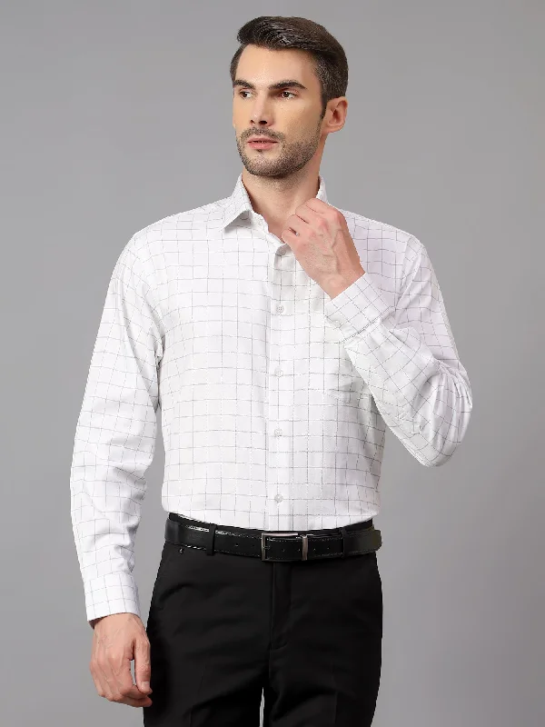 Men's Stretch - Fabric Casual Shirts in Navy Blue for a Comfortable and Flexible FitMen's White Formal Medium Checks Full Sleeve Shirt Men's Stretch - Fabric Casual Shirts in Navy Blue for a Comfortable and Flexible FitMen's White Formal Medium Checks Full Sleeve Shirt