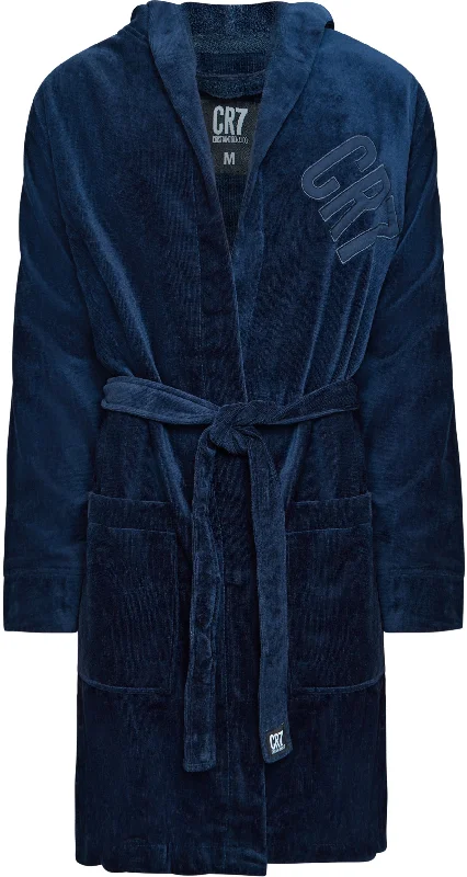 Men's robes with a ribbed cuffs and hem​CR7 Men's Bathrobe -100% Cotton [Navy]