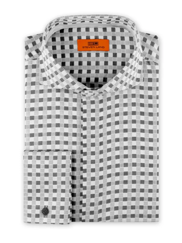 Men's Luxury Cashmere Blend Dress Shirts in Dark Brown for a High - End and Comfortable WearSteven Land | Monochromatic Checker Dress Shirt | DC1931 Men's Luxury Cashmere Blend Dress Shirts in Dark Brown for a High - End and Comfortable WearSteven Land | Monochromatic Checker Dress Shirt | DC1931