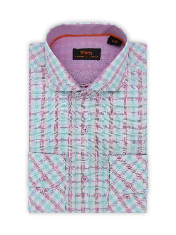 Plus Size Men's Patterned Dress Shirts in Subtle Checks for a Smart - Casual Office EnsembleSteven Land | Semi Cutaway Trim Collar Poplin Check Shirt | Berry Plus Size Men's Patterned Dress Shirts in Subtle Checks for a Smart - Casual Office EnsembleSteven Land | Semi Cutaway Trim Collar Poplin Check Shirt | Berry