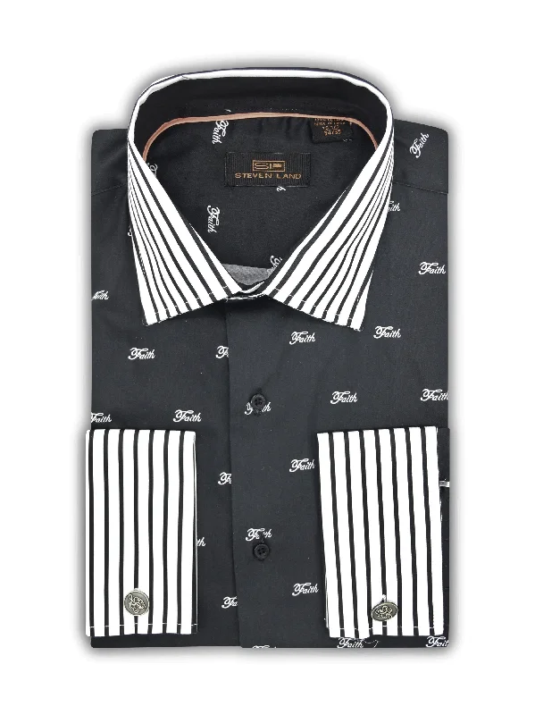 Men's Silk - Finished Dress Shirts in Silver Grey for a Glamorous Evening LookSteven Land | Classic Fit | All Over Faith Stripe Contrast Cotton Dress Shirt Men's Silk - Finished Dress Shirts in Silver Grey for a Glamorous Evening LookSteven Land | Classic Fit | All Over Faith Stripe Contrast Cotton Dress Shirt