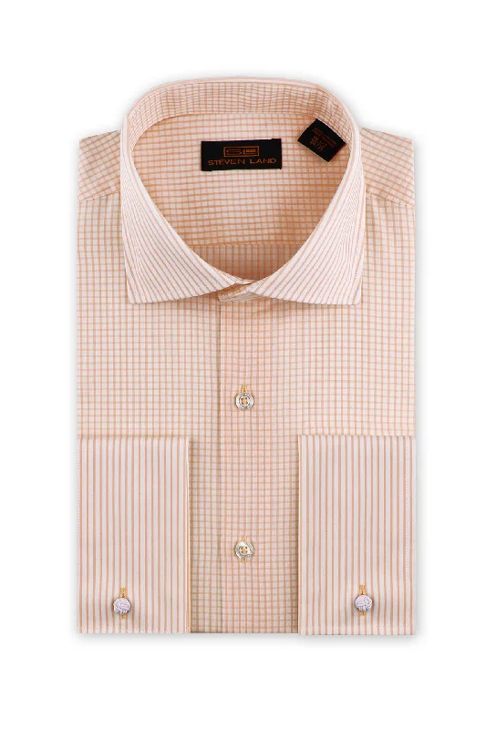 Men's Silk - Finished Dress Shirts in Silver Grey for a Glamorous Evening LookSteven Land | Flextime Dress Shirt French Cuff &  Spread collar Dress Shirt | Peach Color