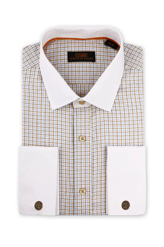 Men's Button - Down Collar Dress Shirts in Creamy Ivory for a Semi - Formal EventSteven Land | Executive Shirt | Tan Color Men's Button - Down Collar Dress Shirts in Creamy Ivory for a Semi - Formal EventSteven Land | Executive Shirt | Tan Color