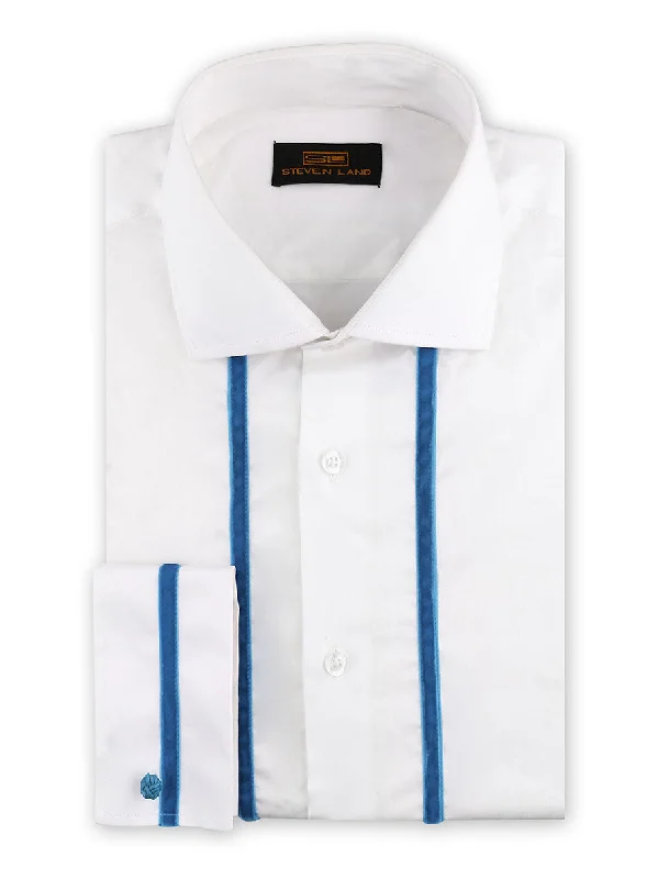 Men's Semi - Fitted Dress Shirts in Emerald Green with Mitered Cuffs for a Polished AppearanceSteven Land | Velvet Tuxedo Dress Shirt | Blue Men's Semi - Fitted Dress Shirts in Emerald Green with Mitered Cuffs for a Polished AppearanceSteven Land | Velvet Tuxedo Dress Shirt | Blue