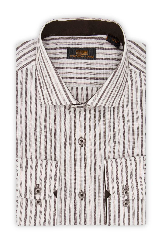 Men's Double - Cuff Dress Shirts in Burgundy with Monogramming Option for a Personalized TouchSteven Land Dress Shirt | Glasgow | Spread Collar | 100% Cotton | Brown Men's Double - Cuff Dress Shirts in Burgundy with Monogramming Option for a Personalized TouchSteven Land Dress Shirt | Glasgow | Spread Collar | 100% Cotton | Brown