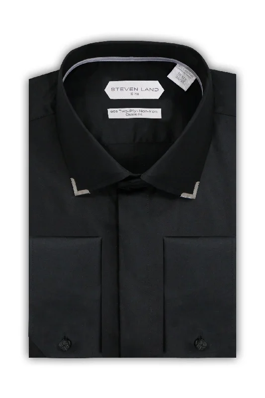 Men's Tailored Fit Linen Blend Dress Shirts in Beige for a Summer Wedding AttireSteven Land |Sterling | End Tip Dress shirt | DS272 | BLACK Men's Tailored Fit Linen Blend Dress Shirts in Beige for a Summer Wedding AttireSteven Land |Sterling | End Tip Dress shirt | DS272 | BLACK