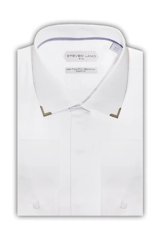 Men's French Cuff Dress Shirts in Charcoal Grey with Mother - of - Pearl Buttons for a Formal OccasionSteven Land |Sterling | End Tip Dress shirt | DS272 | WHITE Men's French Cuff Dress Shirts in Charcoal Grey with Mother - of - Pearl Buttons for a Formal OccasionSteven Land |Sterling | End Tip Dress shirt | DS272 | WHITE
