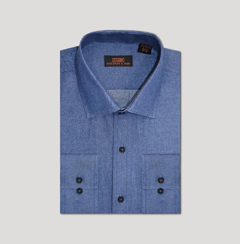 Plus Size Men's Italian - Made Silk Blend Dress Shirts in Navy Blue for a Sophisticated AppealSteven Land | Andrew | Denim Dress shirt | DS275 Plus Size Men's Italian - Made Silk Blend Dress Shirts in Navy Blue for a Sophisticated AppealSteven Land | Andrew | Denim Dress shirt | DS275