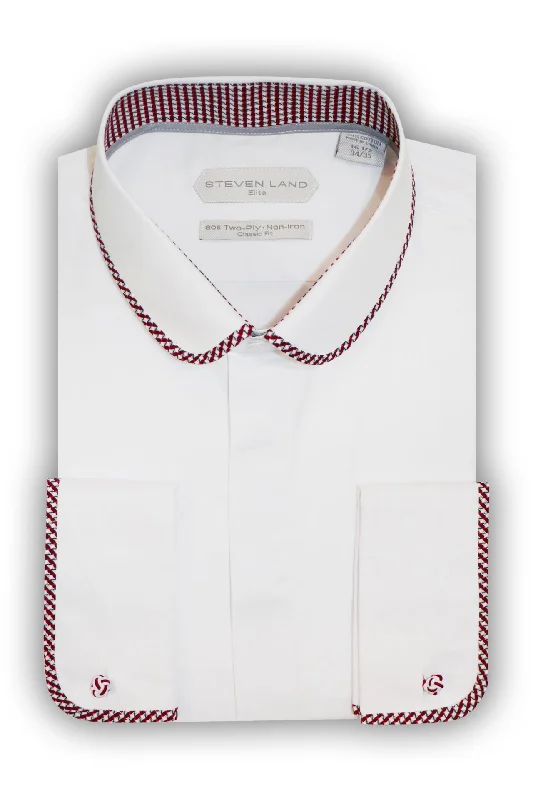 Men's Double - Cuff Dress Shirts in Burgundy with Monogramming Option for a Personalized TouchSteven Land Dress shirt | Hudson | Contrast Collar | French Cuff Men's Double - Cuff Dress Shirts in Burgundy with Monogramming Option for a Personalized TouchSteven Land Dress shirt | Hudson | Contrast Collar | French Cuff