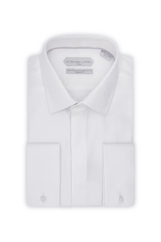 Men's Easy - Care Dress Shirts in Light Grey with a Self - Stripe Pattern for a Refined LookSteven Land |Maxwell| Dress shirt | DS305 | WHITE Men's Easy - Care Dress Shirts in Light Grey with a Self - Stripe Pattern for a Refined LookSteven Land |Maxwell| Dress shirt | DS305 | WHITE