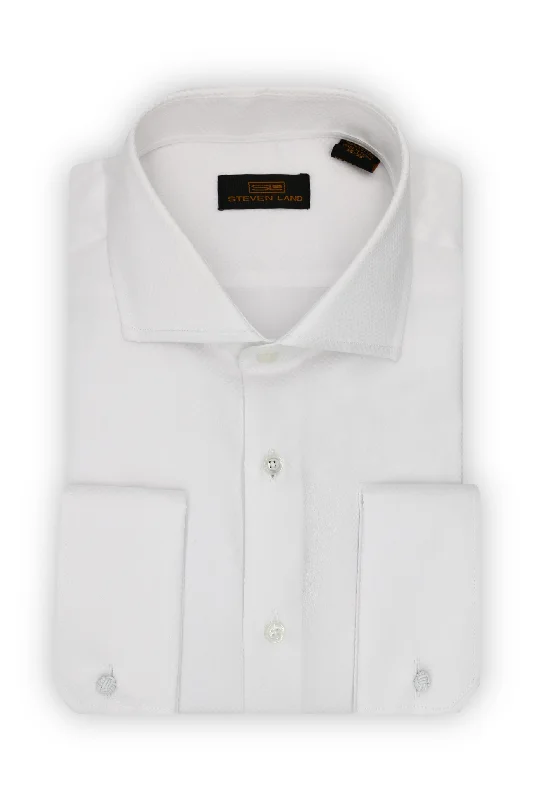 Men's Button - Down Collar Dress Shirts in Creamy Ivory for a Semi - Formal EventSteven Land |Leon| Dress shirt | DS307 | WHITE Men's Button - Down Collar Dress Shirts in Creamy Ivory for a Semi - Formal EventSteven Land |Leon| Dress shirt | DS307 | WHITE