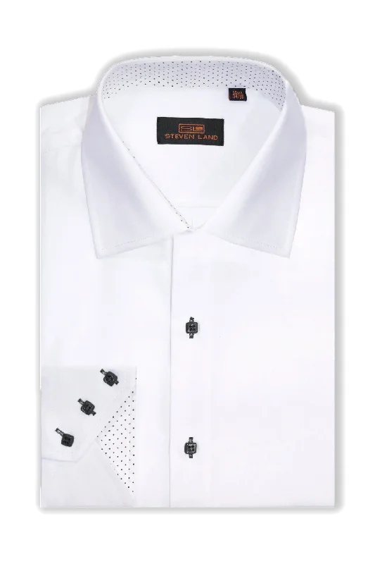 Men's Easy - Care Dress Shirts in Light Grey with a Self - Stripe Pattern for a Refined LookSteven Land | Royale | Dress Shirt for Men | DS308 | Black Men's Easy - Care Dress Shirts in Light Grey with a Self - Stripe Pattern for a Refined LookSteven Land | Royale | Dress Shirt for Men | DS308 | Black