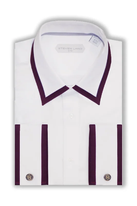 Plus Size Men's Patterned Dress Shirts in Subtle Checks for a Smart - Casual Office EnsembleSteven Land Dress Shirt Contrasting Collar 100% Cotton French Cuff Plus Size Men's Patterned Dress Shirts in Subtle Checks for a Smart - Casual Office EnsembleSteven Land Dress Shirt Contrasting Collar 100% Cotton French Cuff