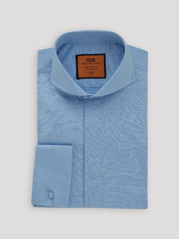 Men's French Cuff Dress Shirts in Charcoal Grey with Mother - of - Pearl Buttons for a Formal OccasionLand Poplin Dress Shirt | Hidden Placket | 100% Cotton | Cutaway Collar | French Cuff | Light Blue Color Men's French Cuff Dress Shirts in Charcoal Grey with Mother - of - Pearl Buttons for a Formal OccasionLand Poplin Dress Shirt | Hidden Placket | 100% Cotton | Cutaway Collar | French Cuff | Light Blue Color