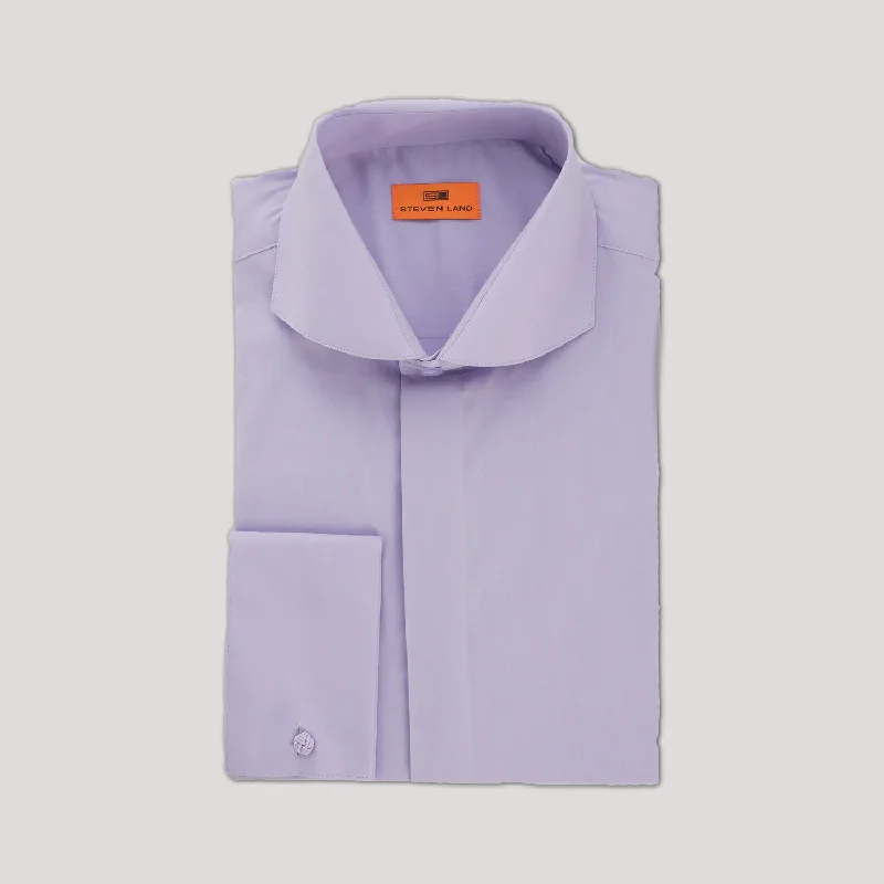 Men's Tailored Fit Linen Blend Dress Shirts in Beige for a Summer Wedding AttirePoplin Dress Shirt Hidden Placket 100% Cotton | Cutaway collar | French Cuff | Color Lilac Men's Tailored Fit Linen Blend Dress Shirts in Beige for a Summer Wedding AttirePoplin Dress Shirt Hidden Placket 100% Cotton | Cutaway collar | French Cuff | Color Lilac