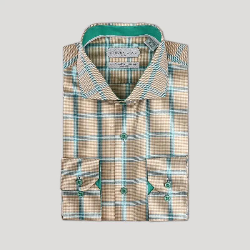 Men's Easy - Care Dress Shirts in Light Grey with a Self - Stripe Pattern for a Refined LookSteven Land | Bal Harbor Shirt | Tan Men's Easy - Care Dress Shirts in Light Grey with a Self - Stripe Pattern for a Refined LookSteven Land | Bal Harbor Shirt | Tan