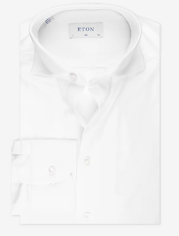 Men's Embroidered Detail Casual Shirts in Beige for a Touch of EleganceWhite Four Way Stretch Slim Shirt Men's Embroidered Detail Casual Shirts in Beige for a Touch of EleganceWhite Four Way Stretch Slim Shirt