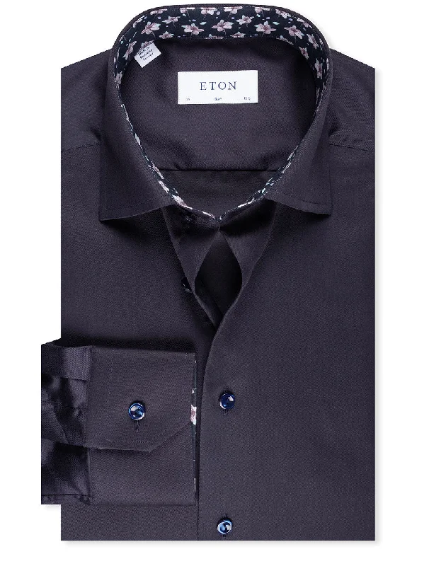 Men's Sustainable Recycled Material Casual Shirts for Eco - Conscious ConsumersSlim Plain With Flower Inlay Shirt Navy Men's Sustainable Recycled Material Casual Shirts for Eco - Conscious ConsumersSlim Plain With Flower Inlay Shirt Navy