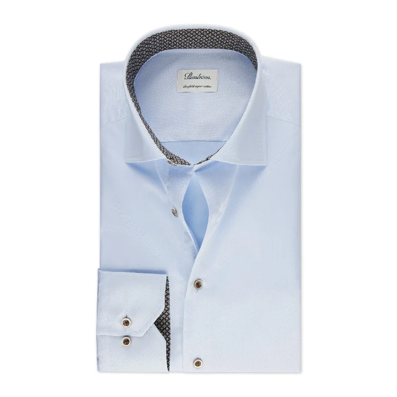 Men's Two - Tone Contrast Panel Casual Shirts in White and Navy for a Stylish and Eye - Catching DesignFitted Body Light Blue Twill Shirt 684751 0529 100 Men's Two - Tone Contrast Panel Casual Shirts in White and Navy for a Stylish and Eye - Catching DesignFitted Body Light Blue Twill Shirt 684751 0529 100