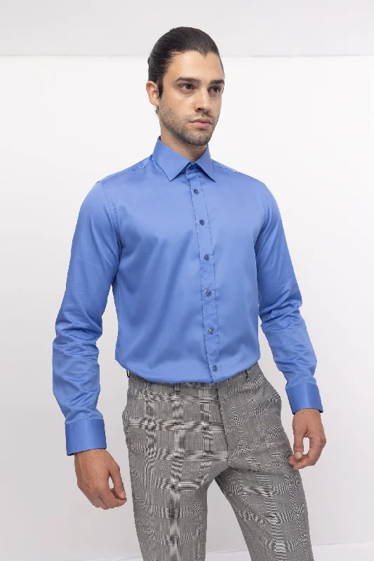 Men's Long - Tail Dress Shirts in Olive Green for Tucking into Trousers NeatlyPure Cotton Classic Collar Sateen Dress Shirt - Blue Men's Long - Tail Dress Shirts in Olive Green for Tucking into Trousers NeatlyPure Cotton Classic Collar Sateen Dress Shirt - Blue
