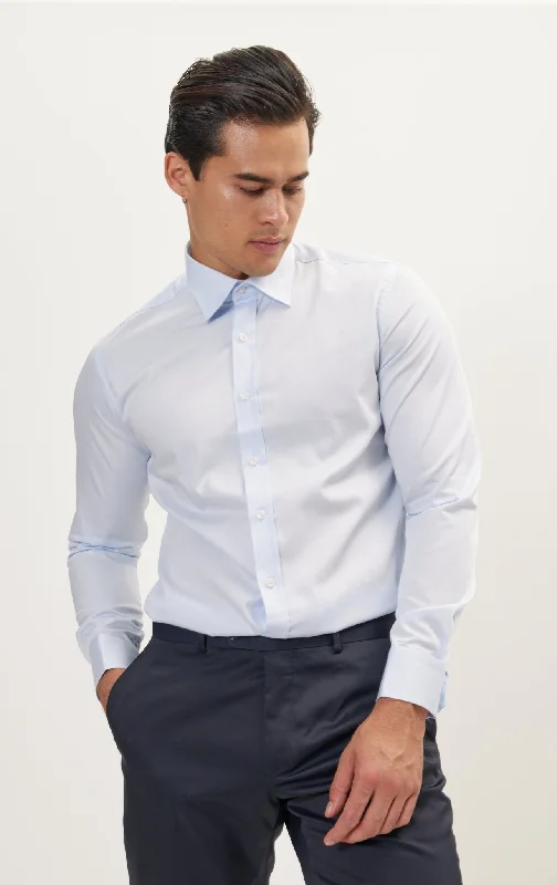 Men's Button - Down Collar Dress Shirts in Creamy Ivory for a Semi - Formal EventPure Cotton Classic Collar Sateen Dress Shirt - Light Blue Men's Button - Down Collar Dress Shirts in Creamy Ivory for a Semi - Formal EventPure Cotton Classic Collar Sateen Dress Shirt - Light Blue