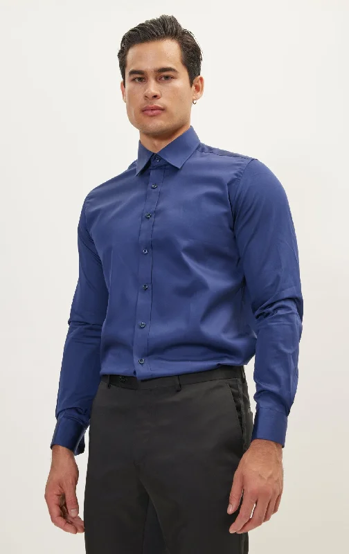 Plus Size Men's Italian - Made Silk Blend Dress Shirts in Navy Blue for a Sophisticated AppealPure Cotton Classic Collar Sateen Dress Shirt - Navy Plus Size Men's Italian - Made Silk Blend Dress Shirts in Navy Blue for a Sophisticated AppealPure Cotton Classic Collar Sateen Dress Shirt - Navy