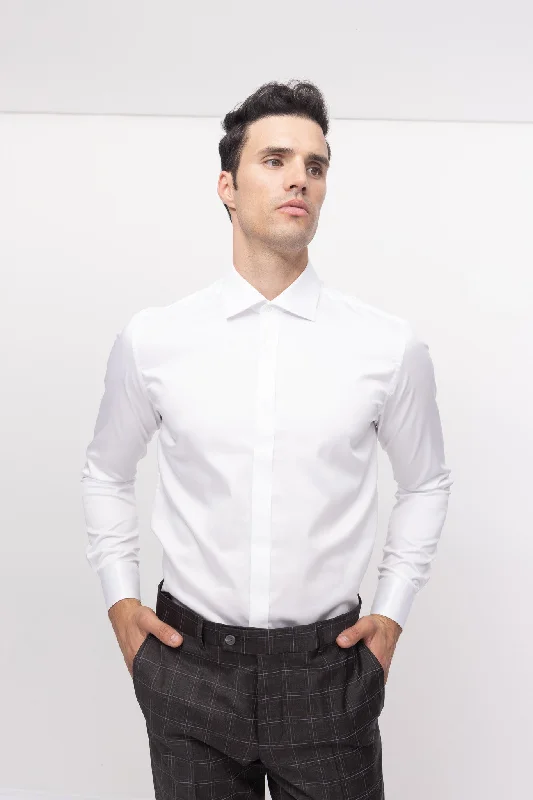 Plus Size Men's Striped Dress Shirts in Navy and White for a Nautical - Inspired StylePure Cotton Hidden Placket Shirt - Optic White Plus Size Men's Striped Dress Shirts in Navy and White for a Nautical - Inspired StylePure Cotton Hidden Placket Shirt - Optic White