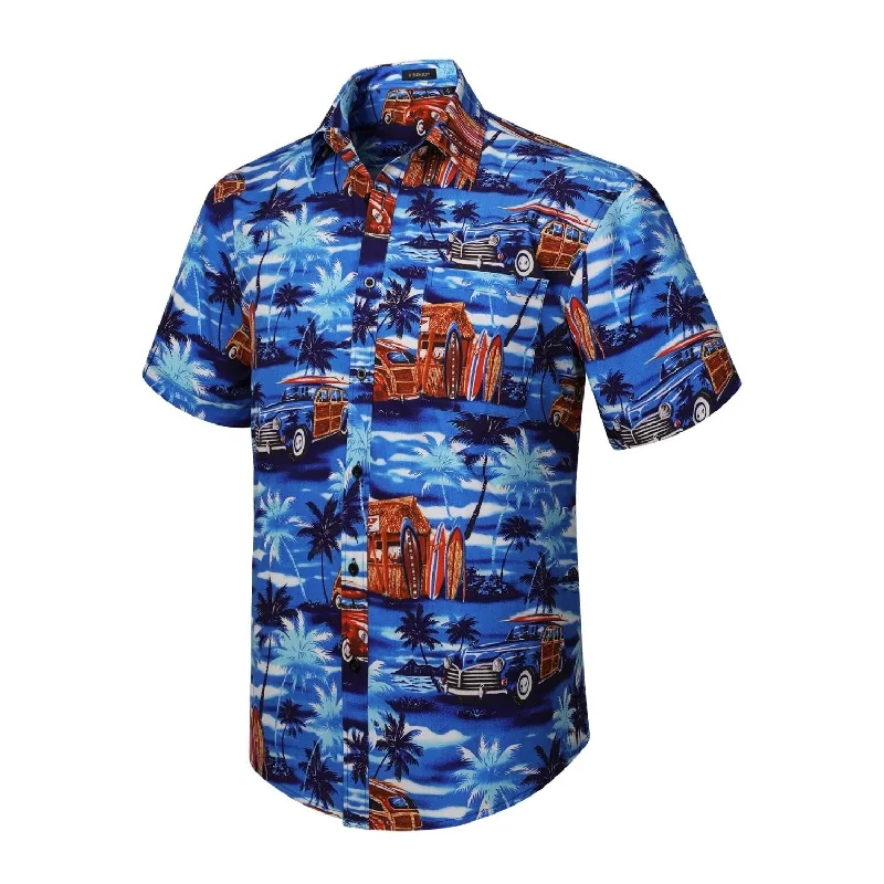 Plus Size Men's Wrinkle - Resistant Polyester Dress Shirts in Black for Easy Travel and MaintenanceFunky Hawaiian Shirts with Pocket - 12-BLUE/BROWN Plus Size Men's Wrinkle - Resistant Polyester Dress Shirts in Black for Easy Travel and MaintenanceFunky Hawaiian Shirts with Pocket - 12-BLUE/BROWN