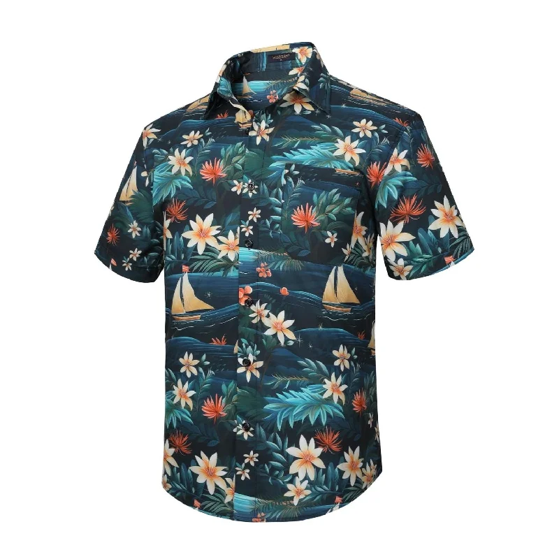 Men's Easy - Care Dress Shirts in Light Grey with a Self - Stripe Pattern for a Refined LookFunky Hawaiian Shirts with Pocket - 13-BLACK FLORAL Men's Easy - Care Dress Shirts in Light Grey with a Self - Stripe Pattern for a Refined LookFunky Hawaiian Shirts with Pocket - 13-BLACK FLORAL