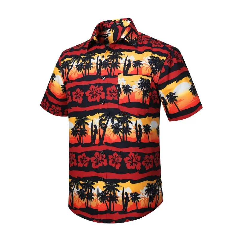 Men's French Cuff Dress Shirts in Charcoal Grey with Mother - of - Pearl Buttons for a Formal OccasionFunky Hawaiian Shirts with Pocket - 16-RED\ORANGE Men's French Cuff Dress Shirts in Charcoal Grey with Mother - of - Pearl Buttons for a Formal OccasionFunky Hawaiian Shirts with Pocket - 16-RED\ORANGE