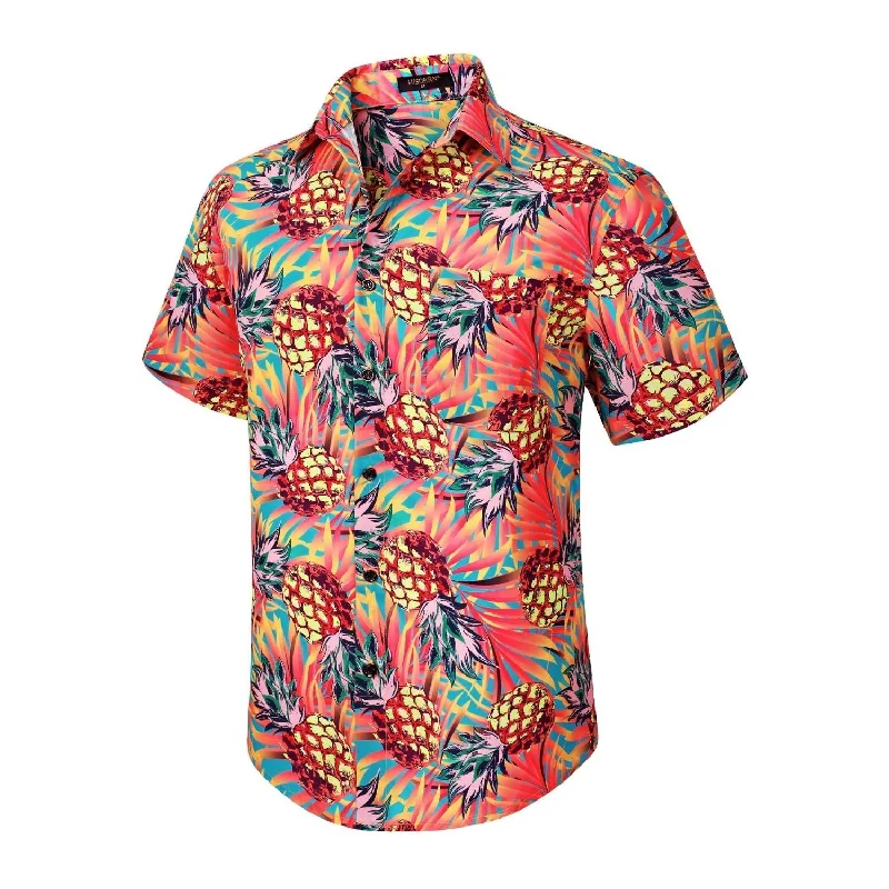 Men's Tailored Fit Linen Blend Dress Shirts in Beige for a Summer Wedding AttireFunky Hawaiian Shirts with Pocket - 17-ORANGE/PINEAPPLE Men's Tailored Fit Linen Blend Dress Shirts in Beige for a Summer Wedding AttireFunky Hawaiian Shirts with Pocket - 17-ORANGE/PINEAPPLE