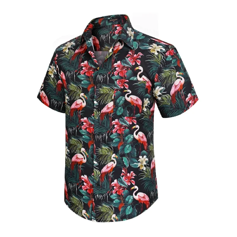 Men's Stretch Fabric Dress Shirts in Tan for a Comfortable and Flexible Fit All Day LongFunky Hawaiian Shirts with Pocket - 19-BLACK/FLAMINGO Men's Stretch Fabric Dress Shirts in Tan for a Comfortable and Flexible Fit All Day LongFunky Hawaiian Shirts with Pocket - 19-BLACK/FLAMINGO