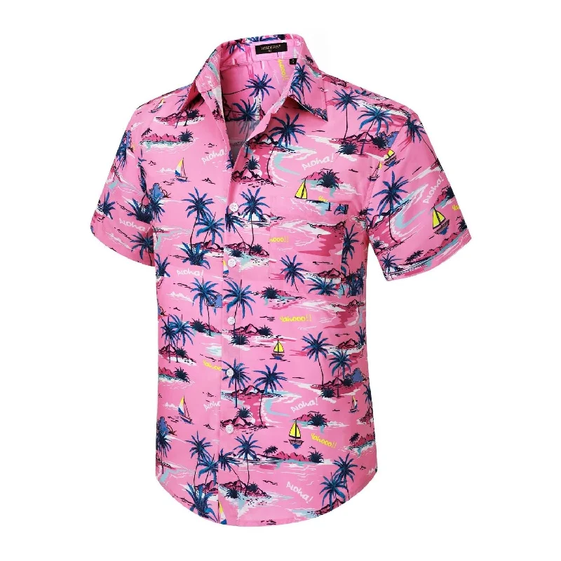 Men's Spread Collar Dress Shirts in Light Pink for a Stylish and Modern Office LookFunky Hawaiian Shirts with Pocket - 21-PINK/PALM TREE Men's Spread Collar Dress Shirts in Light Pink for a Stylish and Modern Office LookFunky Hawaiian Shirts with Pocket - 21-PINK/PALM TREE