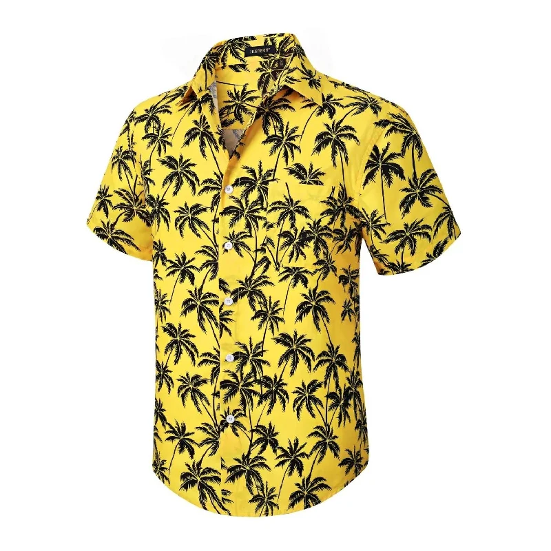 Plus Size Men's Wrinkle - Resistant Polyester Dress Shirts in Black for Easy Travel and MaintenanceFunky Hawaiian Shirts with Pocket - 24-YELLOW/TREE Plus Size Men's Wrinkle - Resistant Polyester Dress Shirts in Black for Easy Travel and MaintenanceFunky Hawaiian Shirts with Pocket - 24-YELLOW/TREE